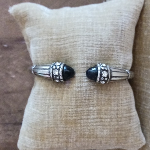 Silver Toned Deep Purple Glass Capped Rhinestone Bracelet - Picture 2 of 7